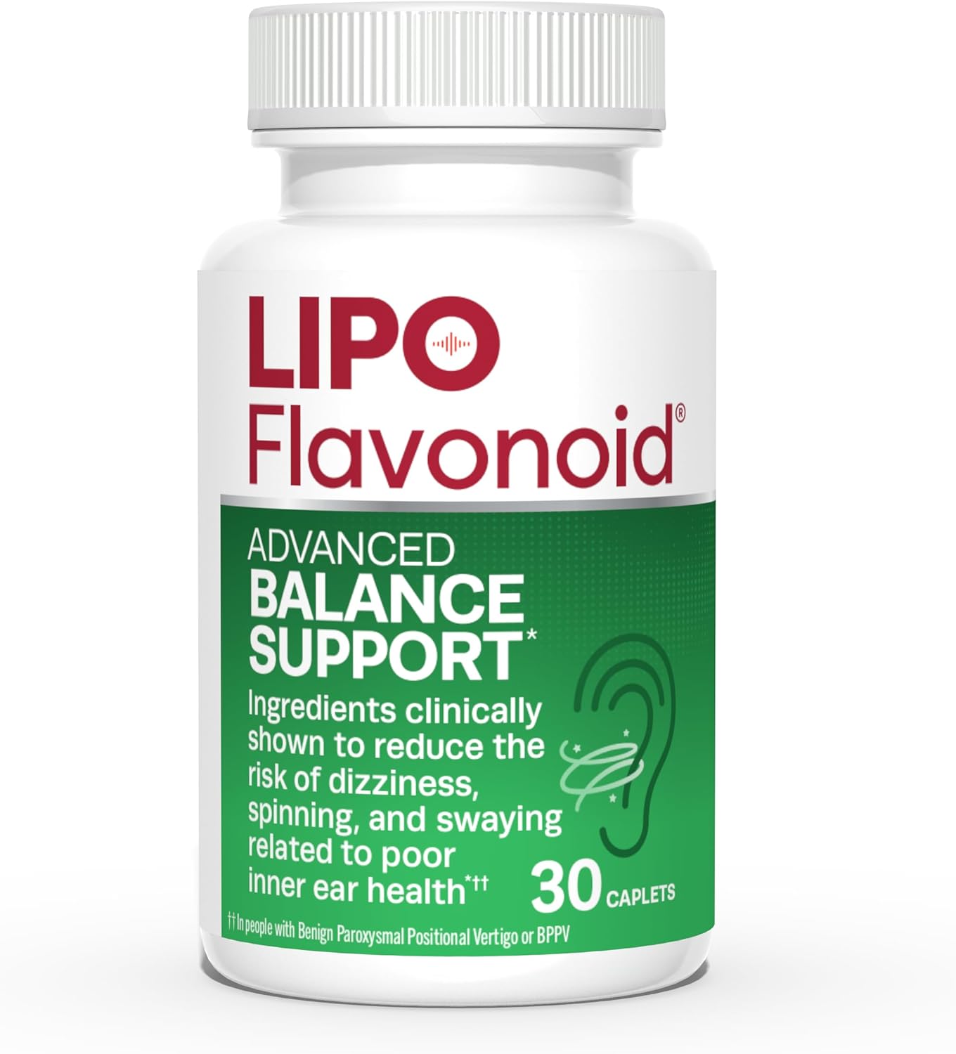 Lipo-Flavonoid Balance Support Supplement - Inner Ear Health & Vertigo Relief with Ginkgo Biloba, Bioflavonoids, & B-Vitamins - Reduces Dizziness, Spinning, & Swaying - 30-Count