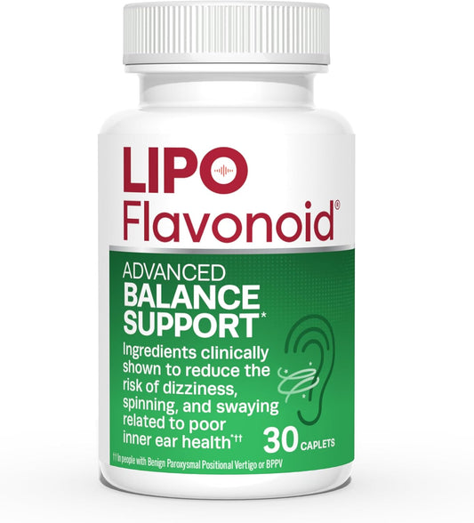 Lipo-Flavonoid Balance Support Supplement - Inner Ear Health & Vertigo Relief with Ginkgo Biloba, Bioflavonoids, & B-Vitamins - Reduces Dizziness, Spinning, & Swaying - 30-Count
